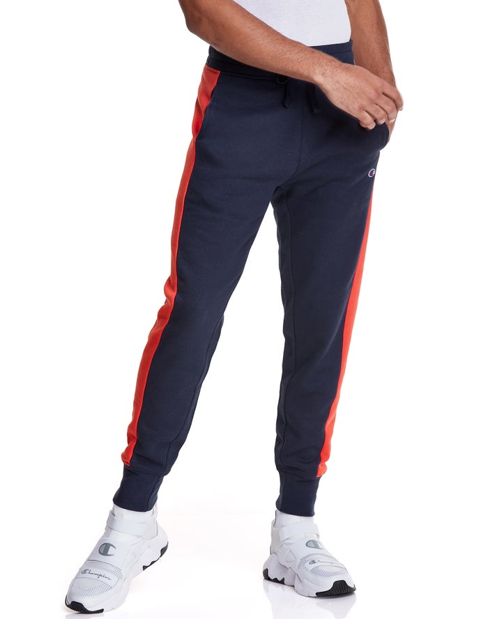 Champion Mens Joggers NZ - Colorblock Stripe Fleece Navy/Orange ( 7280-FPWRQ )